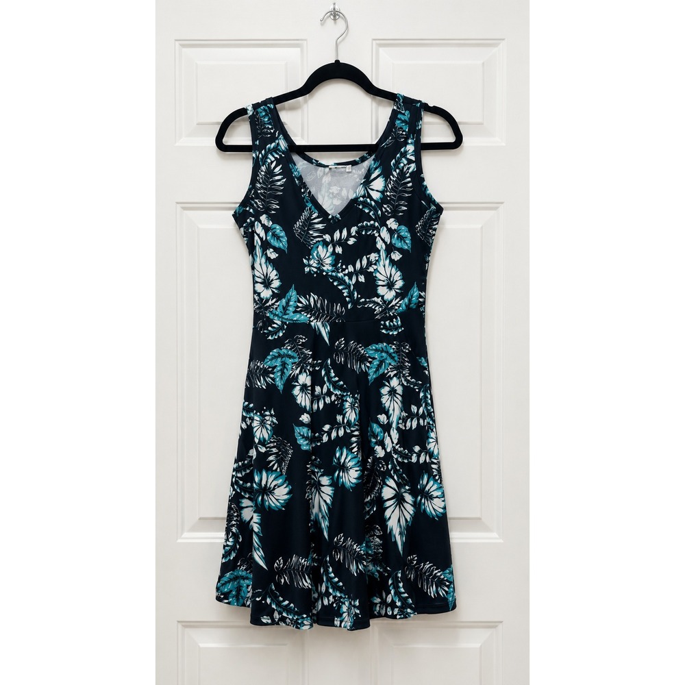HUHOT Womens Tropical Floral V-Neck Sleeveless Fit & Flare Pocket Dress Small